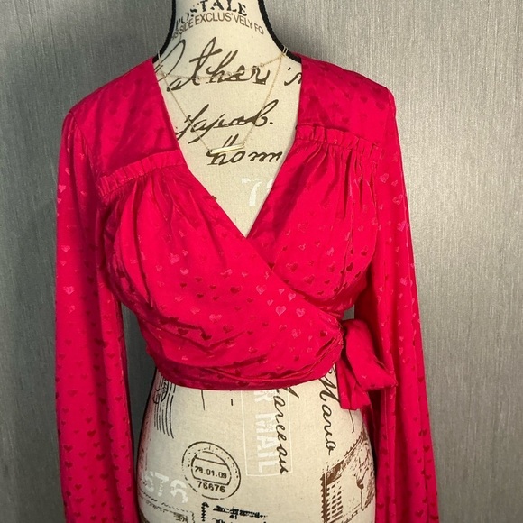 NWOT Elegant Pink Wrap Blouse Size Small - Picture 2 of 16